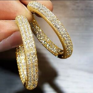 Anthropologie Crystal Silver Hoop Earrings